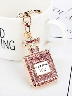 Cute and Trendy Parfum No.5 Bag Charm/Key Chain Pink Crystal and Gold Tone